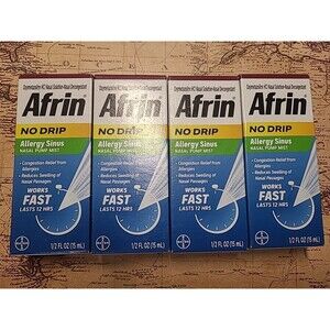 4 Pack Afrin No Drip Allergy Sinus Nasal Pump Mist 0.5oz 15ml Exp. 02/2026